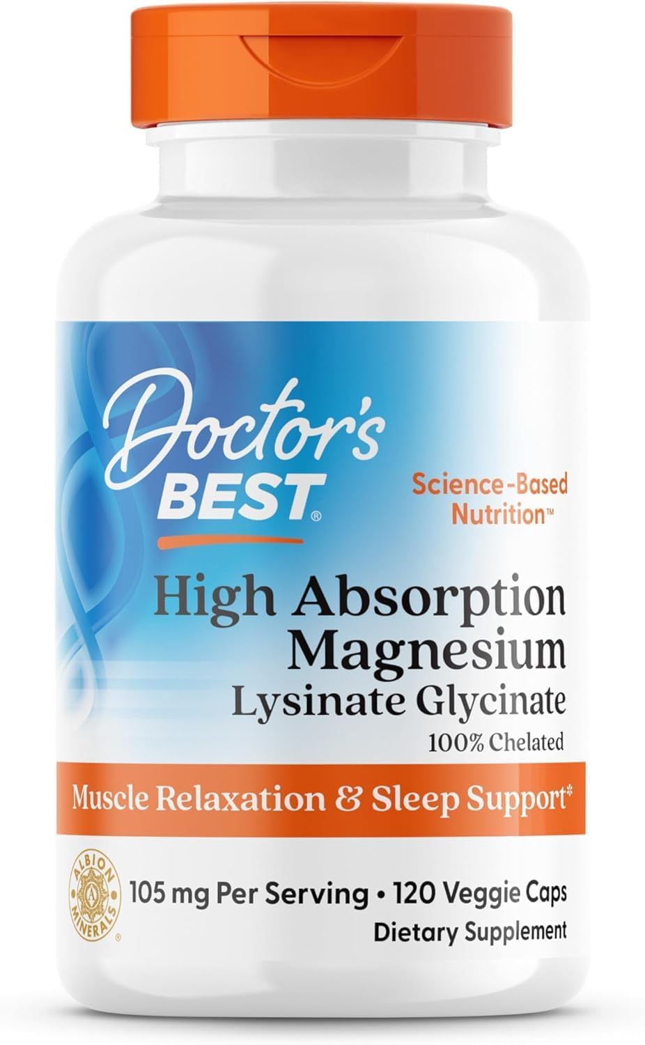 Doctor's Best High Absorption Magnesium Glycinate Lysinate,  105 mg, 120 Tablets
