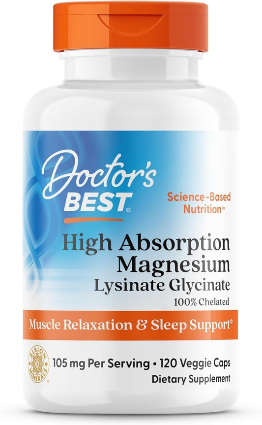 Doctor's Best High Absorption Magnesium Glycinate Lysinate,  105 mg, 120 Tablets