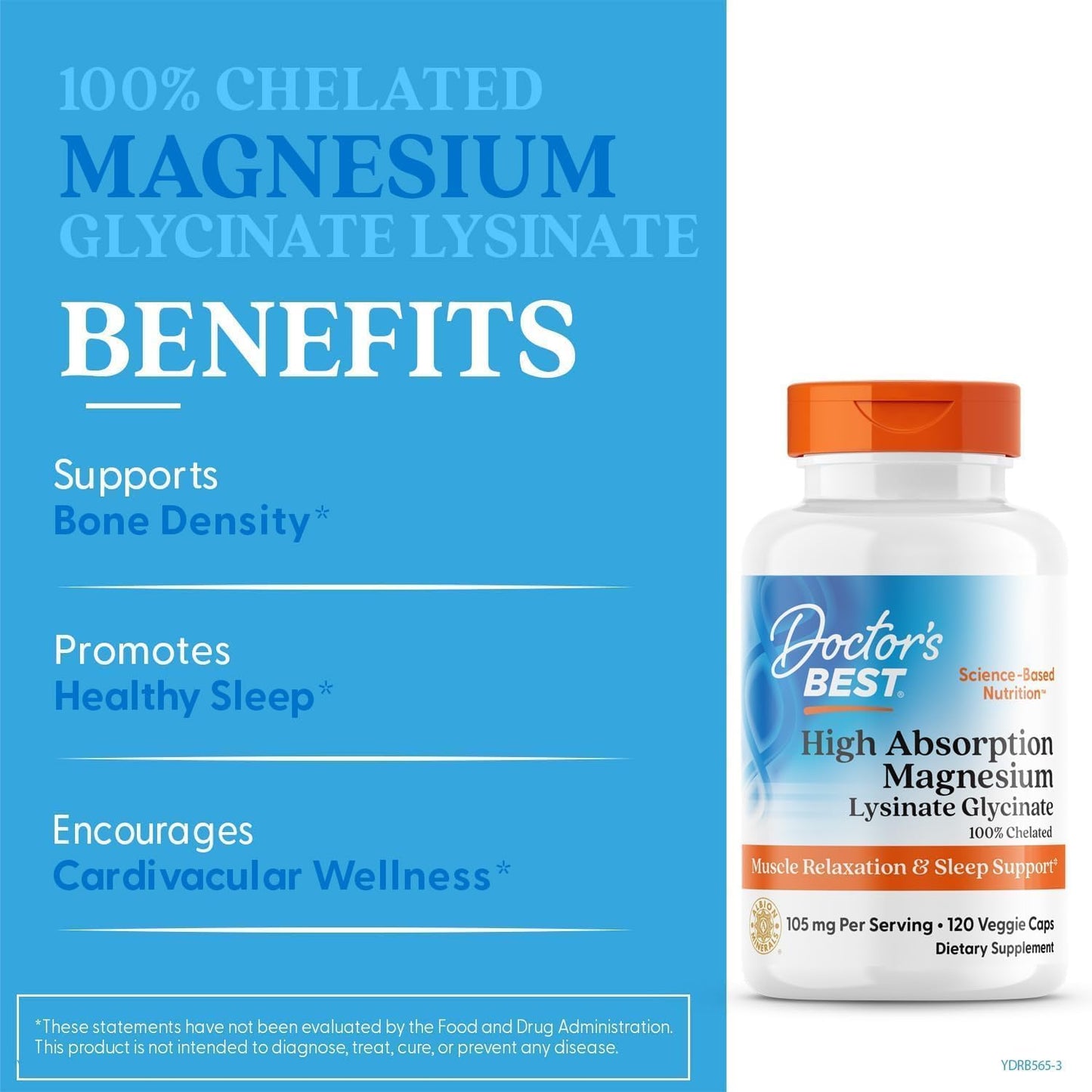 Doctor's Best High Absorption Magnesium Glycinate Lysinate,  105 mg, 120 Tablets
