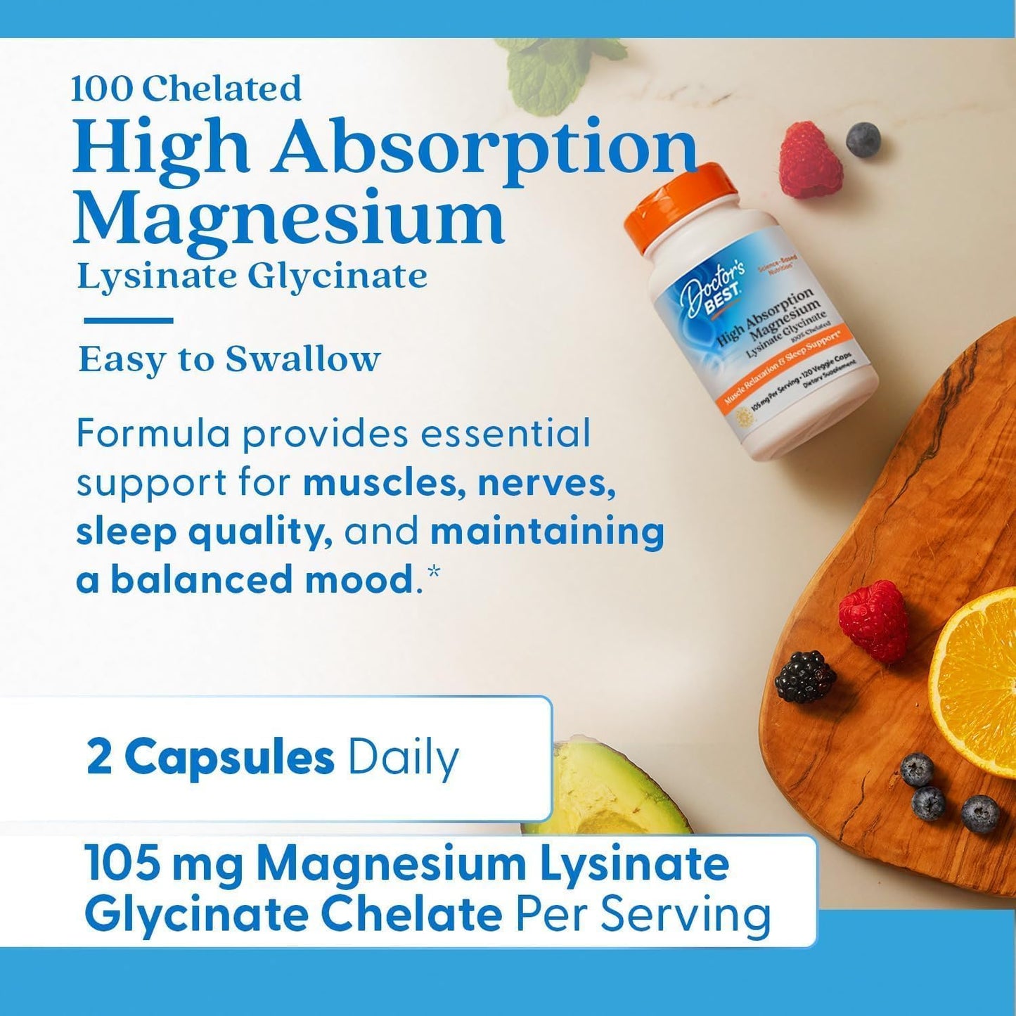Doctor's Best High Absorption Magnesium Glycinate Lysinate,  105 mg, 120 Tablets