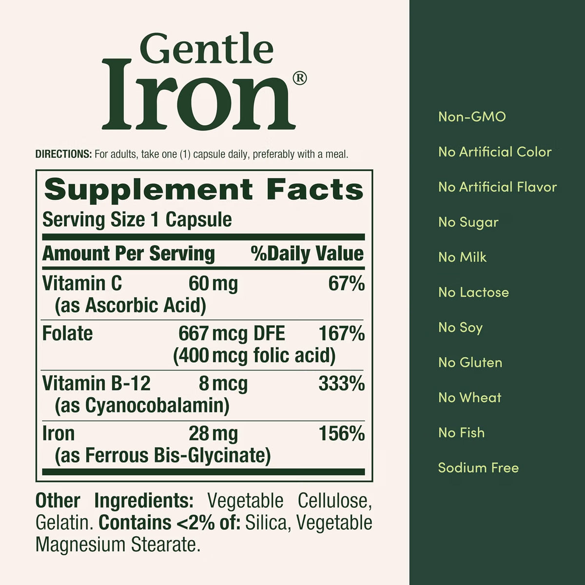 Nature's Bounty Gentle Iron 28 mg Capsules, 90 Count