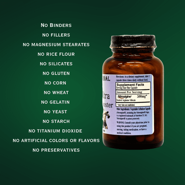 Arginine Ultra - A Better Type of Arginine - 60 500mg VegiCaps - Stearate Free, Bottled in Glass