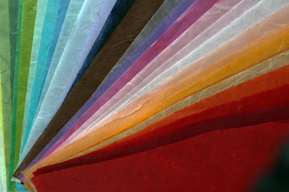 MulberryPaperStock 65 Hand Made Tissue Mulberry Paper Sheets Natural Fiber 8.5 x 11-inch Design for Japanese Origami and Hand Craft Include Red Green Blue Yellow Color