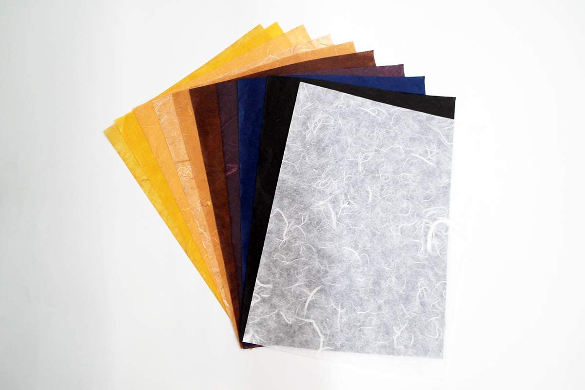 MulberryPaperStock 65 Hand Made Tissue Mulberry Paper Sheets Natural Fiber 8.5 x 11-inch Design for Japanese Origami and Hand Craft Include Red Green Blue Yellow Color