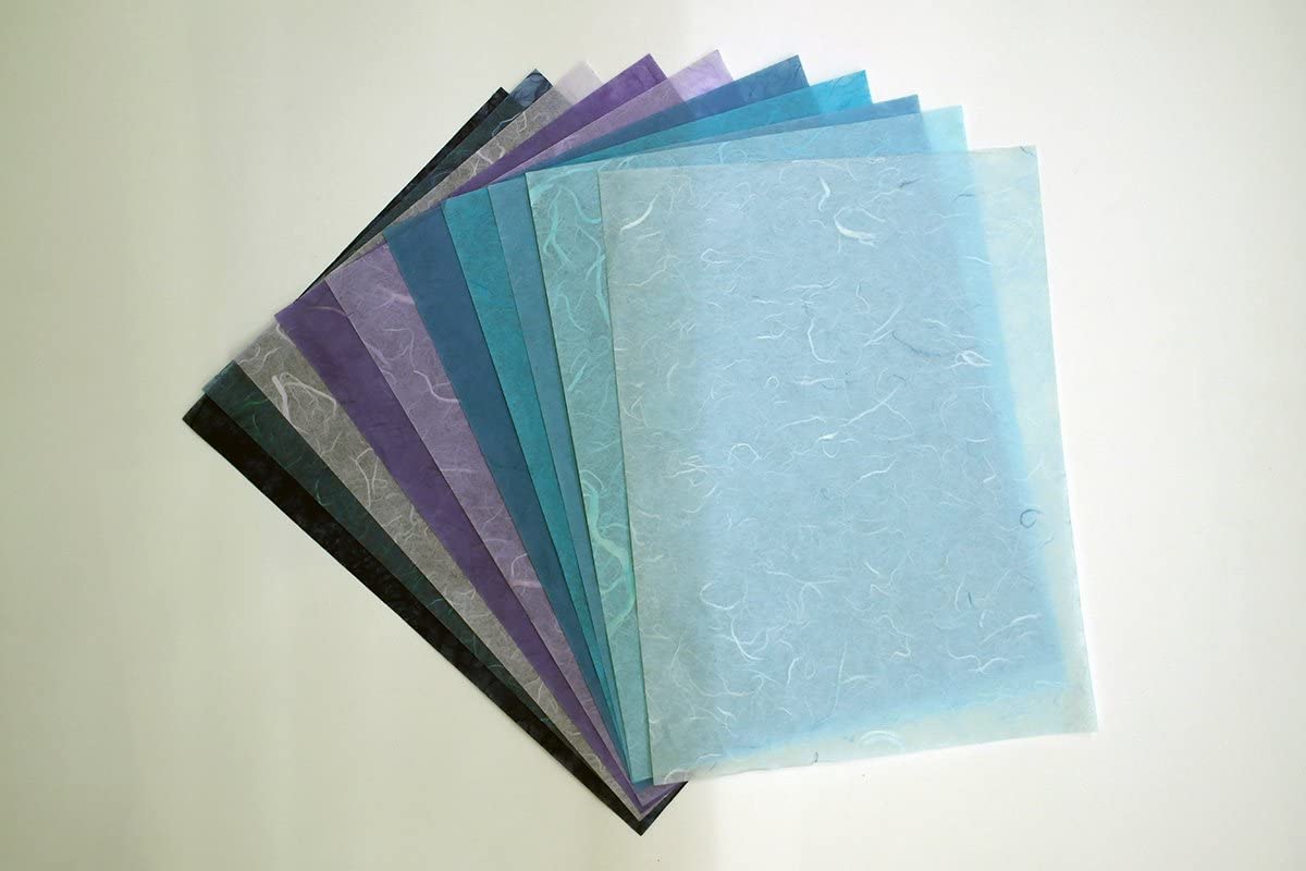 MulberryPaperStock 65 Hand Made Tissue Mulberry Paper Sheets Natural Fiber 8.5 x 11-inch Design for Japanese Origami and Hand Craft Include Red Green Blue Yellow Color