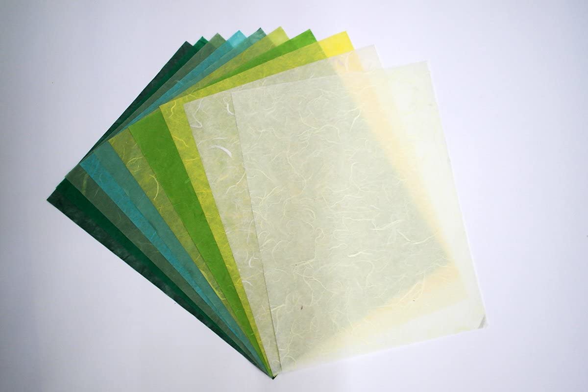 MulberryPaperStock 65 Hand Made Tissue Mulberry Paper Sheets Natural Fiber 8.5 x 11-inch Design for Japanese Origami and Hand Craft Include Red Green Blue Yellow Color