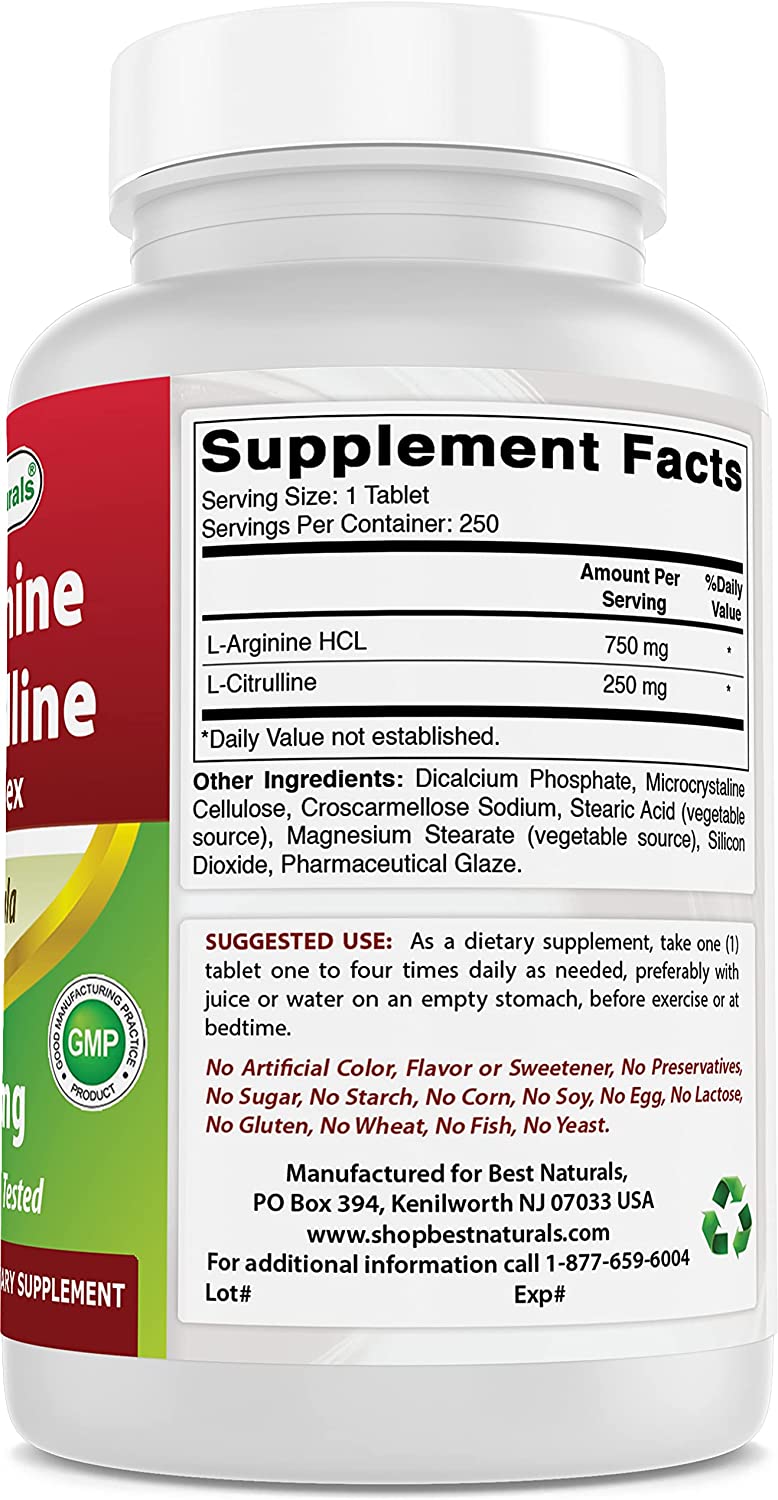 Best Naturals L-Arginine L-Citruline Complex Tablets, 250 Count