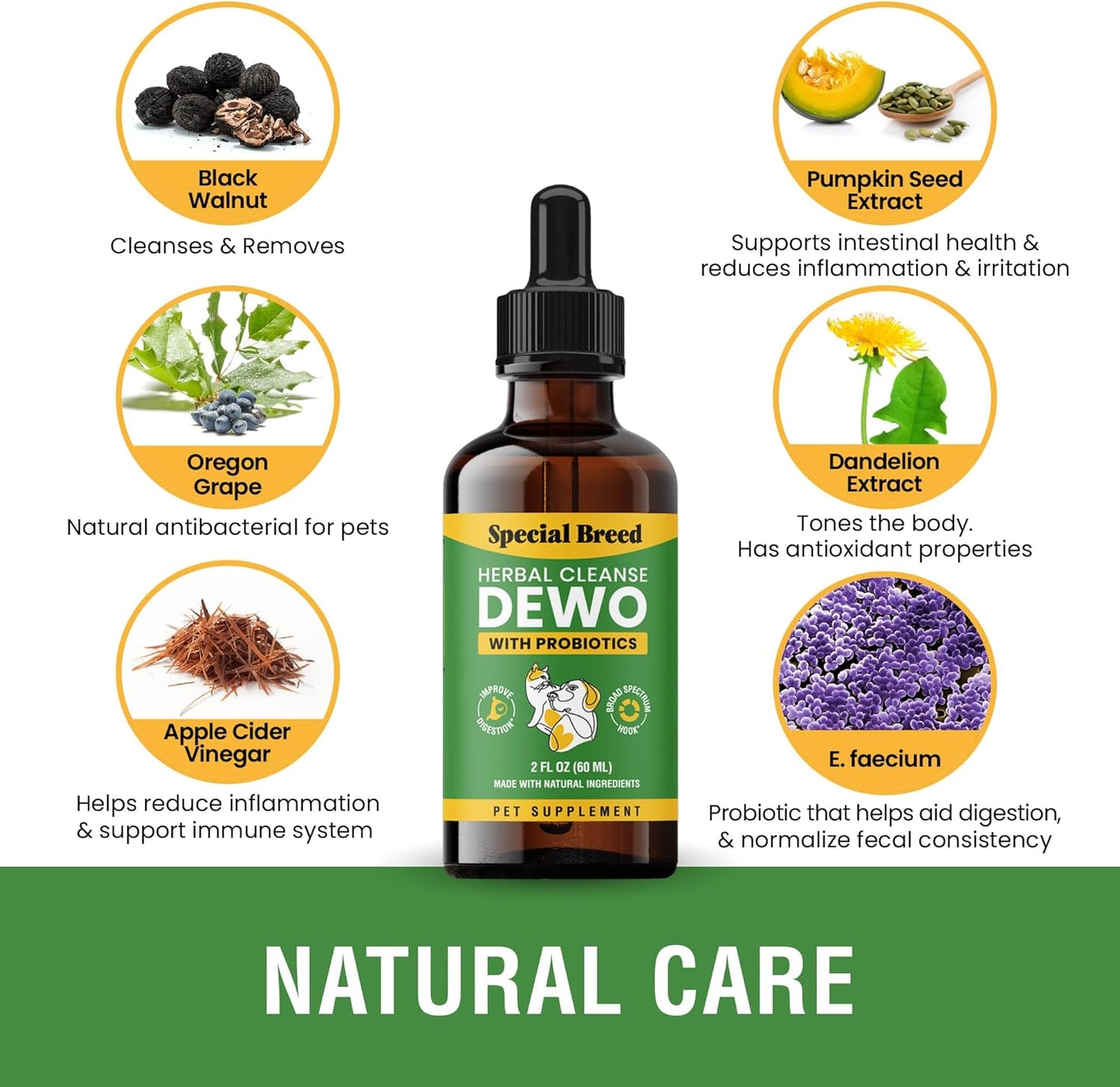 Cats and Dogs Natural Broad Spectrum, with Probiotics, Homeopathic Support and Breeds, Made in The USA, 2oz