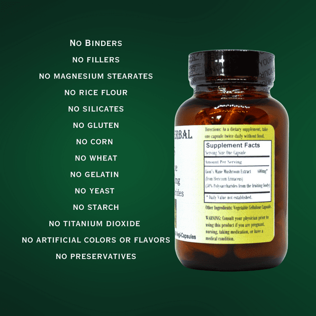 Barlowe's Herbal Elixirs  Lion's Mane Extract 50% Polysaccharides 600mg 60 Veggie Capsules