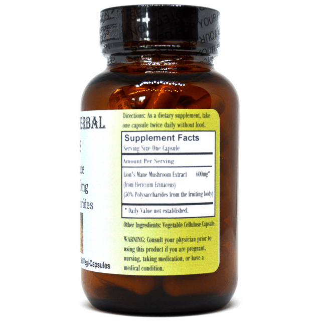 Barlowe's Herbal Elixirs  Lion's Mane Extract 50% Polysaccharides 600mg 60 Veggie Capsules