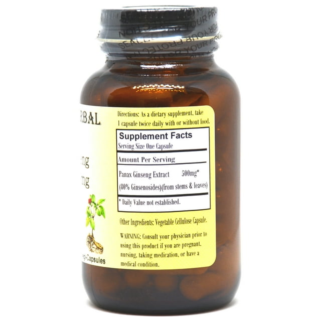 Barlowe's Herbal Elixirs Panax Ginseng Extract 500mg 60 Veggie Capsules